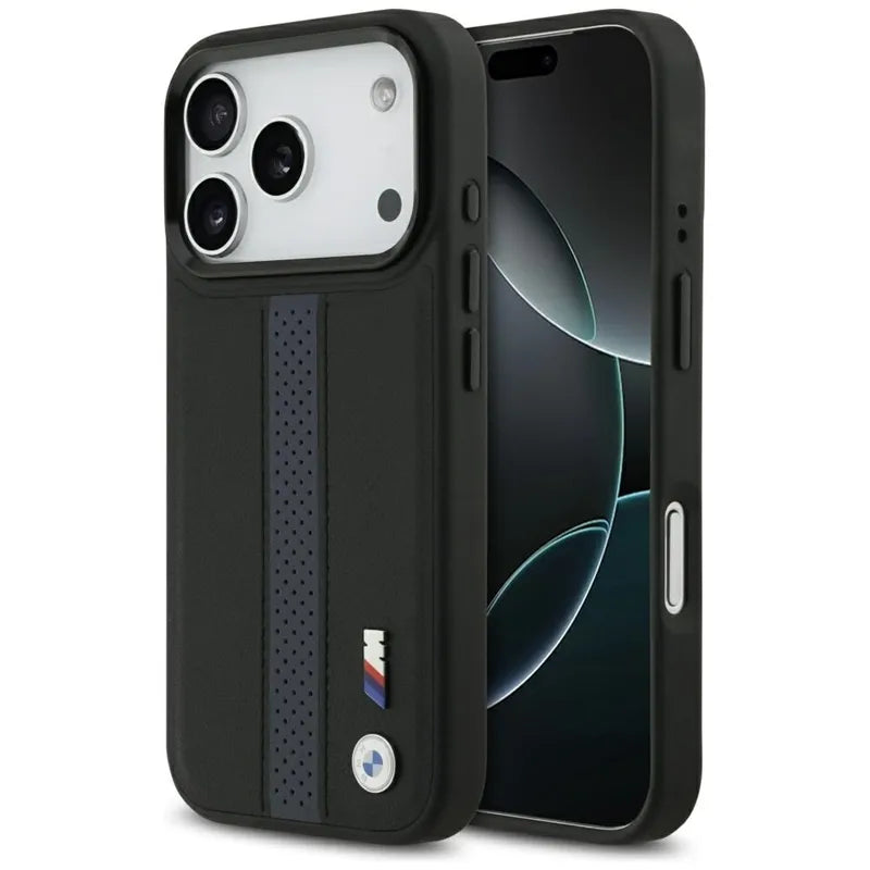 BMW M Perforated Stripe Logo MagSafe – Dėklas iPhone 17 Pro (mėlynas)