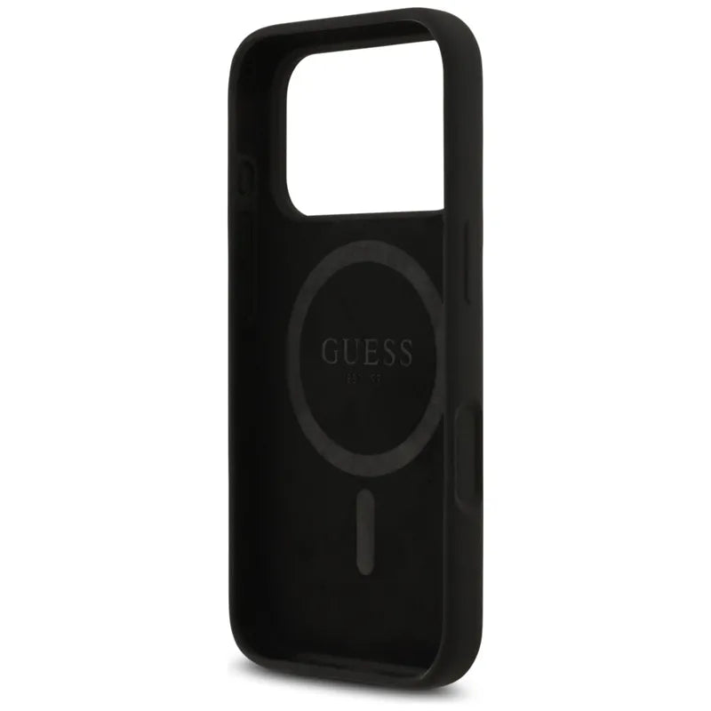 Guess Silicone Triangle Logo MagSafe - Dėklas iPhone 17 Pro (juodas)