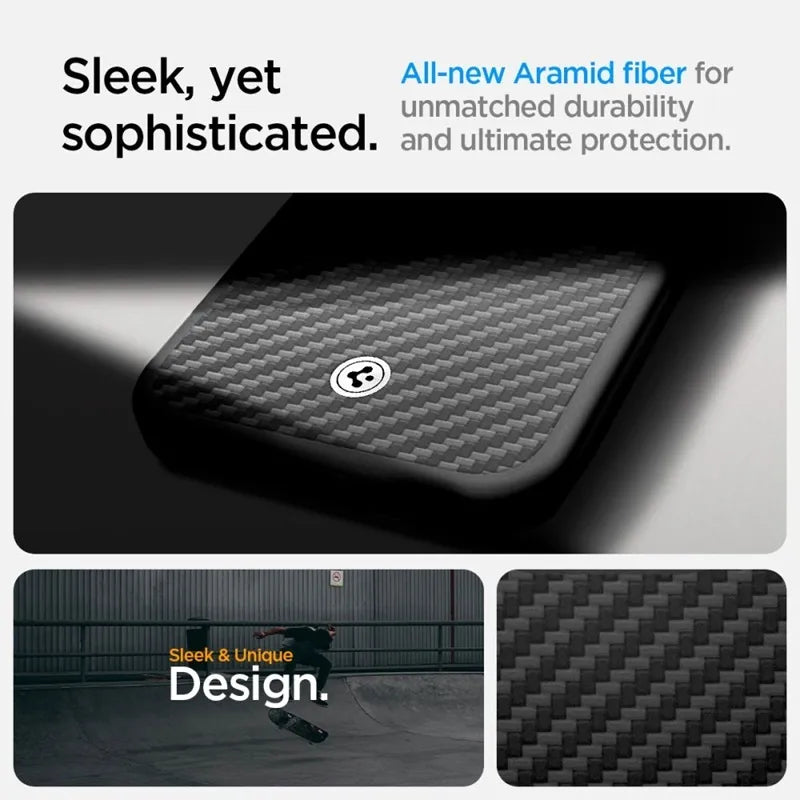 Spigen Enzo Aramid Mag MagSafe – dėklas iPhone 17e / 16e (juodas)