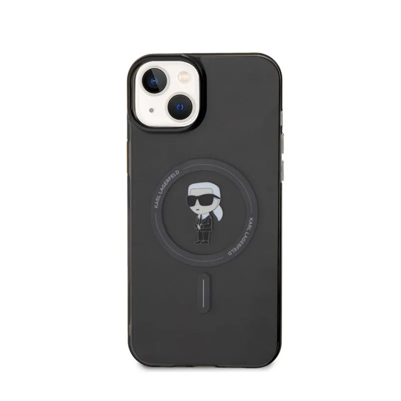 Karl Lagerfeld IML Ikonik MagSafe dėklas, skirtas iPhone 15 Plus (juodas)