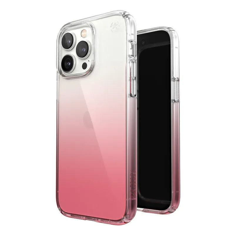 Speck Presidio Perfect-Clear + Ombre – dėklas iPhone 14 Pro Max su MICROBAN danga (skaidrus / Vintage Rose Fade)