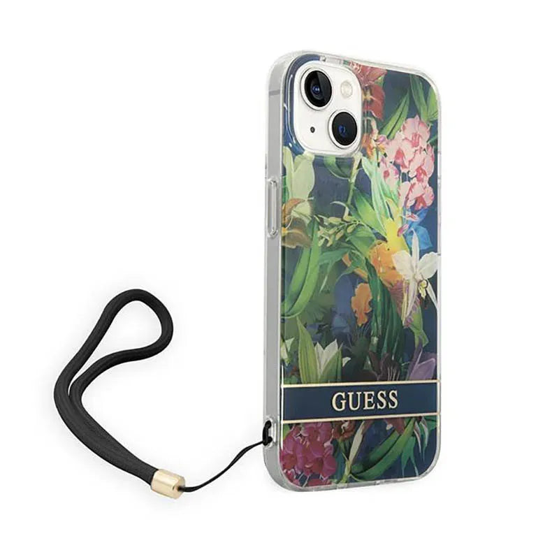 Guess Flower Cord – dėklas iPhone 14 (mėlynas)