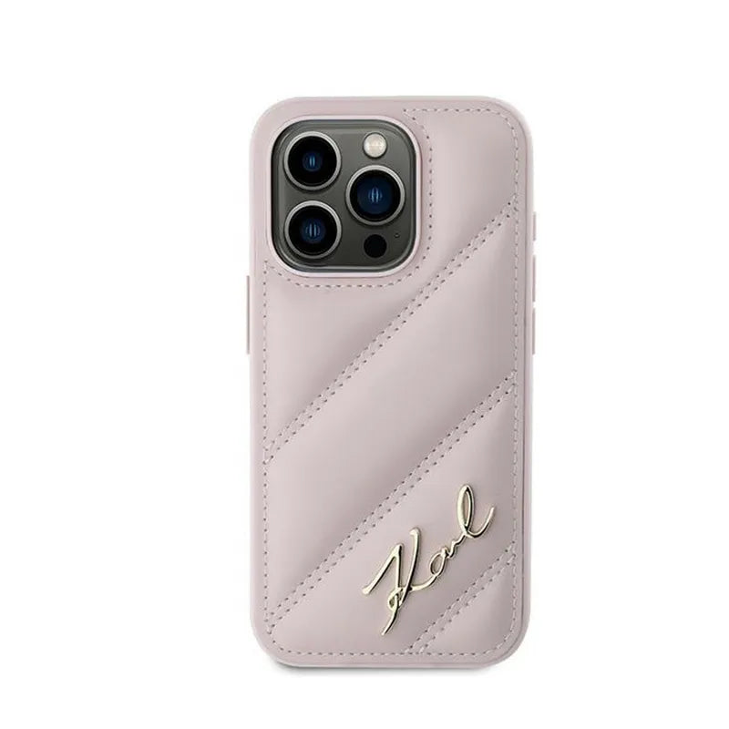 Karl Lagerfeld Diagonal Quilted Script – dėklas iPhone 15 Pro (rožinis)