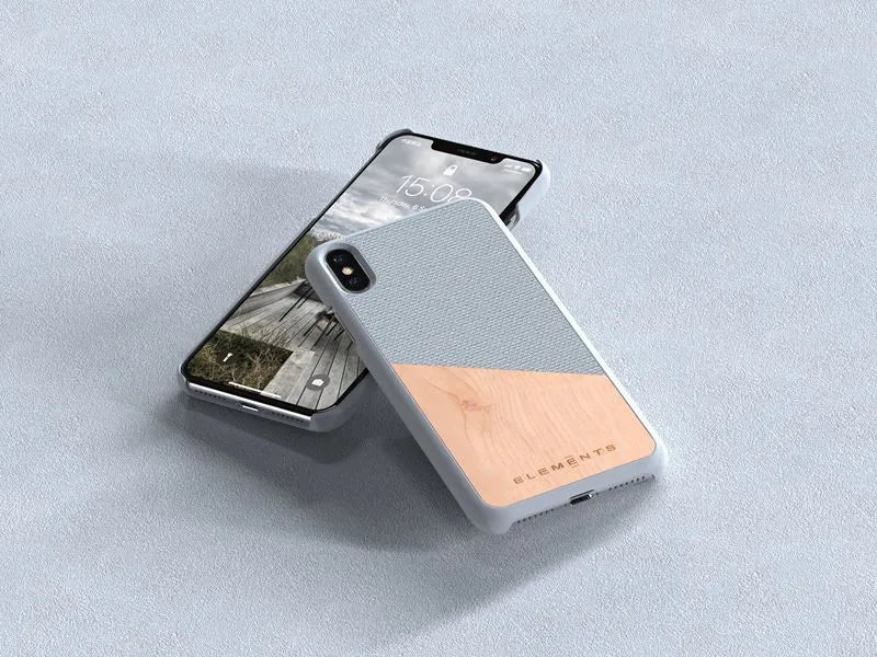 Nordic Elements Original Hel – dėklas iPhone Xs Max su tikro klevo medienos elementais (šviesiai pilkas)