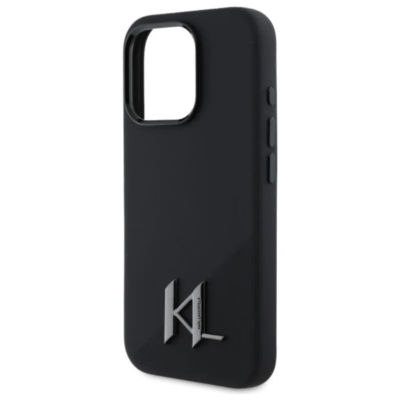 Karl Lagerfeld Silicone Shadow Metal Initial MagSafe – dėklas iPhone 16 Pro (juodas)