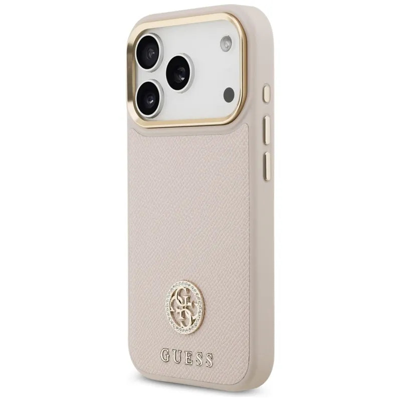 Guess Grained Strass Logo MagSafe – dėklas iPhone 17 Pro (rožinis)