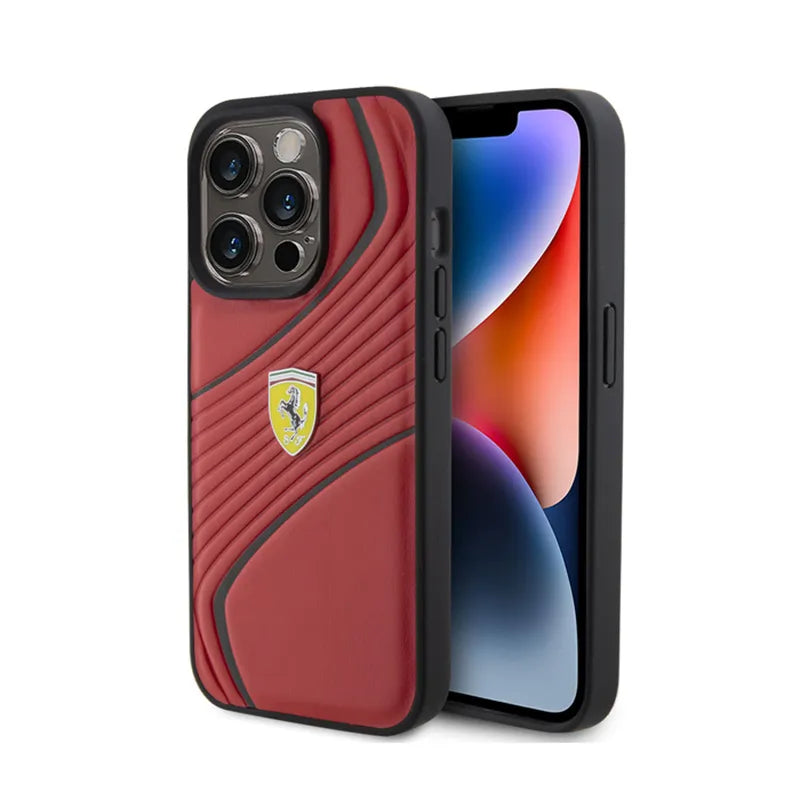 Ferrari Twist Metal Logo – dėklas iPhone 15 Pro (raudonas)