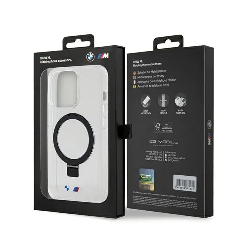 BMW Ring Stand M Collection MagSafe dėklas, skirtas iPhone 15 Pro (skaidrus)