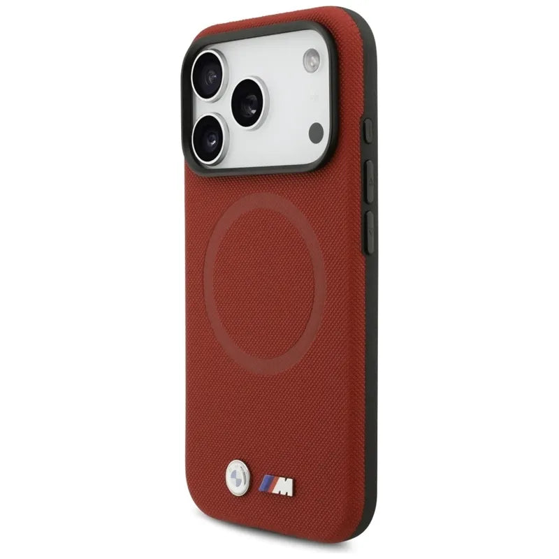 BMW M FW Metal Logo MagSafe dėklas iPhone 17 Pro (raudonas)
