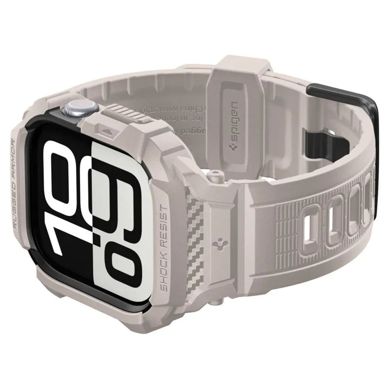 Spigen Rugged Armor Pro V2 – dirželis su dėklu Apple Watch 10/11 42mm (Dune Beige)