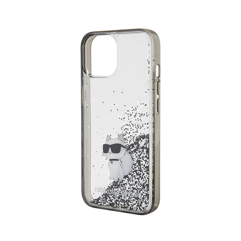 Karl Lagerfeld Liquid Glitter Choupette – dėklas iPhone 15 telefonui (skaidrus)