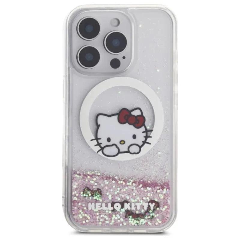 Hello Kitty Liquid Glitter Sweet Kitty Bows MagSafe – dėklas iPhone 16 Pro Max (baltas)