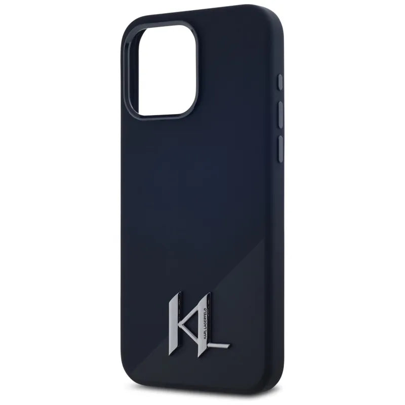Karl Lagerfeld Silicone Shadow Metal Initial MagSafe – dėklas iPhone 15 Pro Max (juodas)