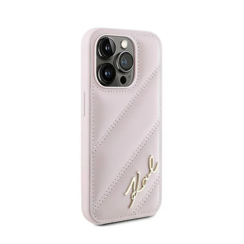 Karl Lagerfeld Diagonal Quilted Script – dėklas iPhone 15 Pro (rožinis)