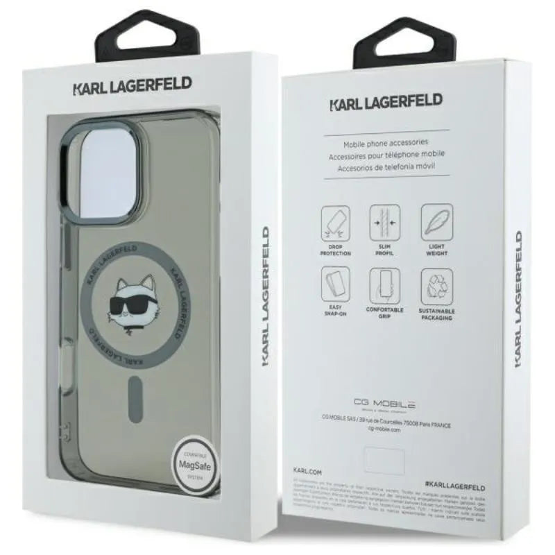 Karl Lagerfeld IML Metal Choupette Head MagSafe – dėklas iPhone 16 Pro (juodas)