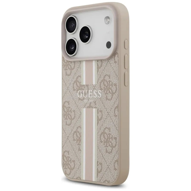 „Guess 4G Printed Stripes MagSafe“ – dėklas „iPhone 17 Pro“ (rožinis)