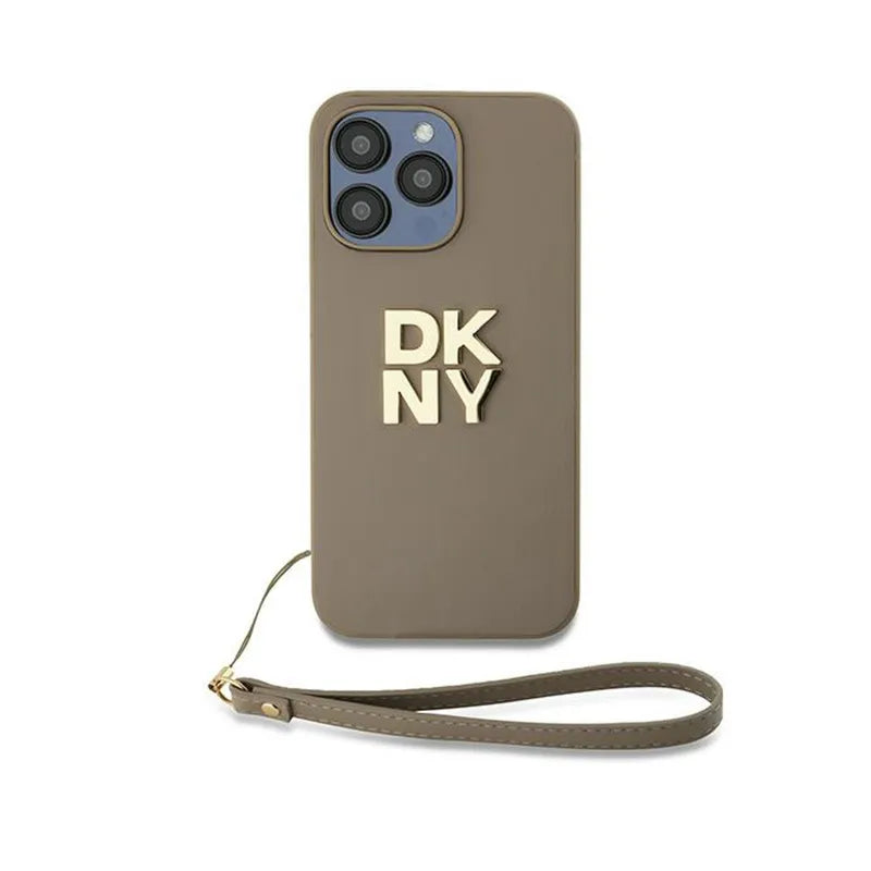 DKNY Wrist Strap Stock Logo – Dėklas iPhone 15 Pro (smėlio spalvos)