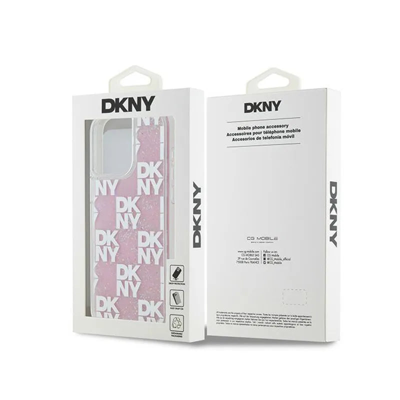 DKNY Liquid Glitter Multilogo – dėklas iPhone 15 Pro Max (rožinis)