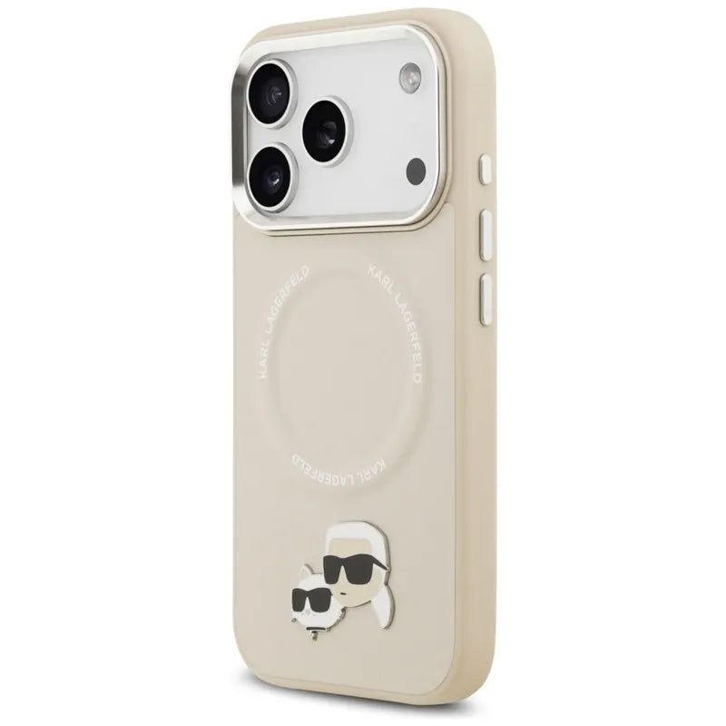 Karl Lagerfeld Karl & Choupette Pins MagSafe – dėklas iPhone 17 Pro (smėlio spalvos)
