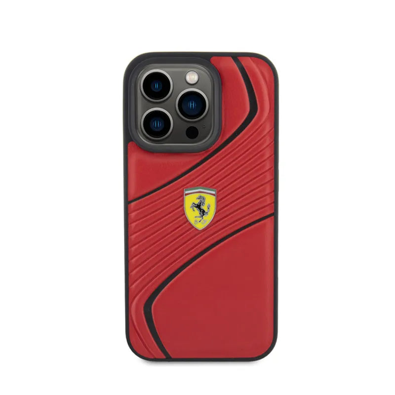 Ferrari Twist Metal Logo – dėklas iPhone 15 Pro (raudonas)