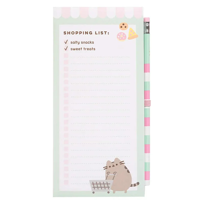 Pusheen – magnetinė užrašų knygelė / pirkinių sąrašas šaldytuvui + pieštukas (10 x 21 cm)