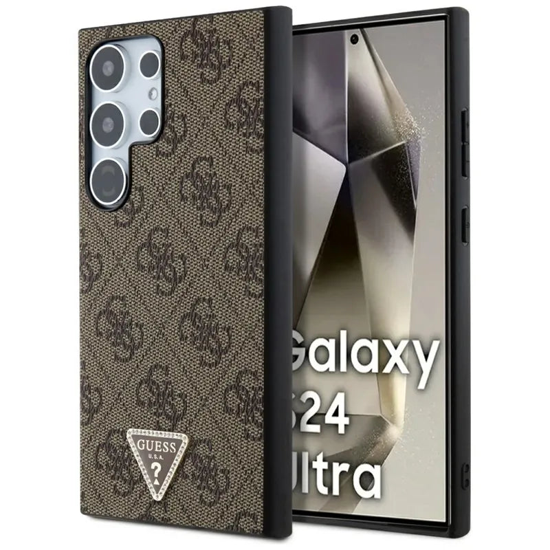 Guess 4G Triangle Strass – dėklas Samsung Galaxy S24 Ultra (ruda)
