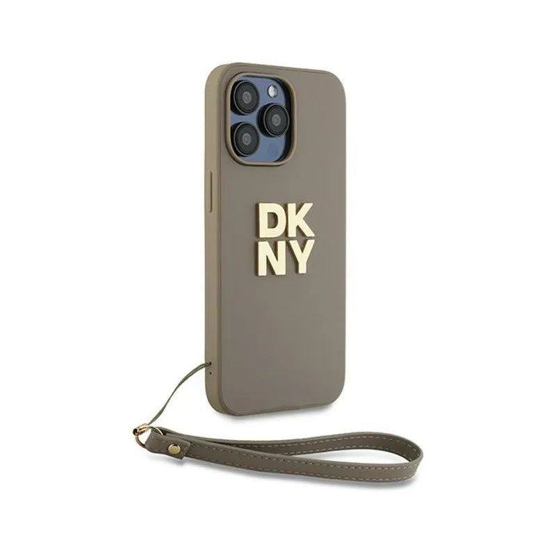 DKNY Wrist Strap Stock Logo – Dėklas iPhone 15 Pro (smėlio spalvos)