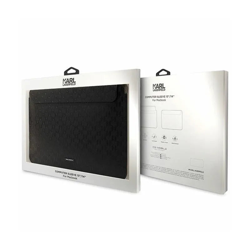 Karl Lagerfeld Saffiano Monogram Plaque Sleeve – 14" nešiojamojo kompiuterio dėklas (juodas)