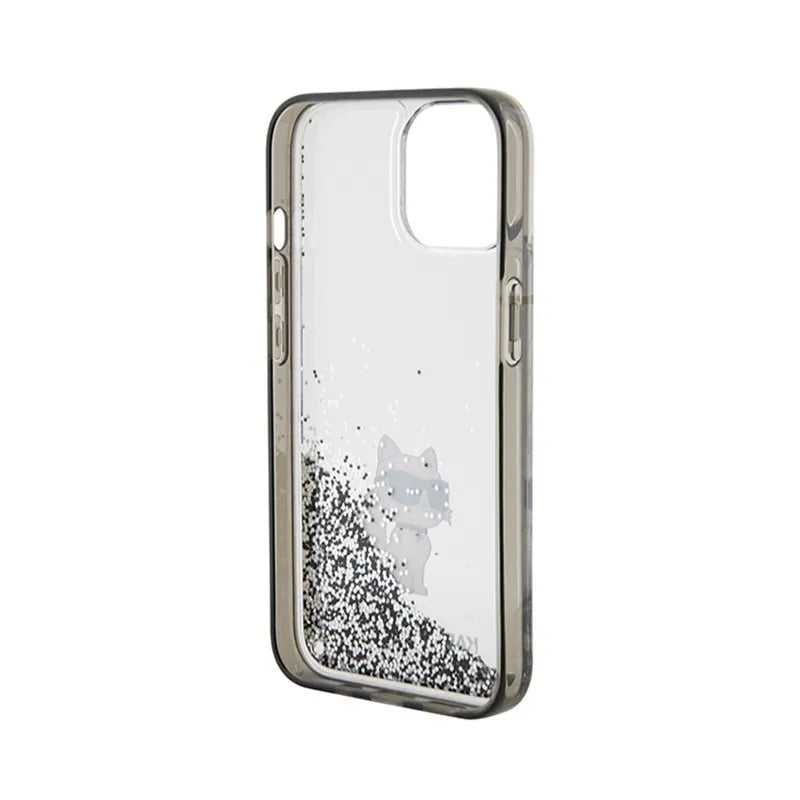 Karl Lagerfeld Liquid Glitter Choupette – dėklas iPhone 15 telefonui (skaidrus)