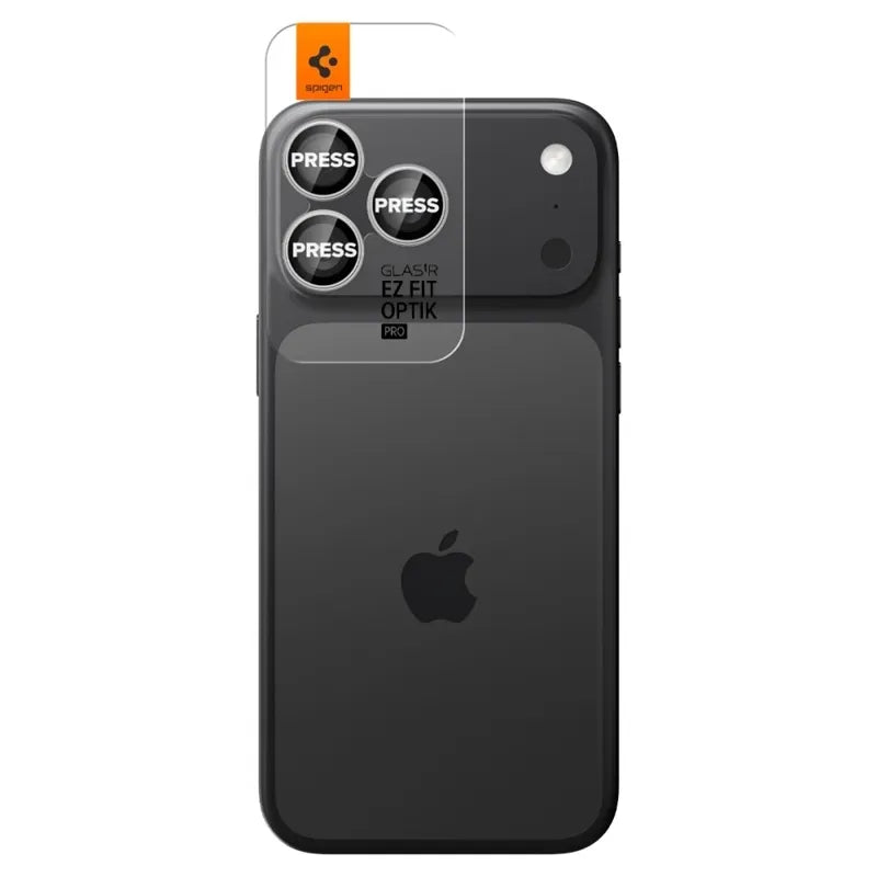 Spigen Optik Pro GLAS.TR EZ Fit kameros apsauga, 2 pakuotė - stiklinė objektyvo apsauga skirta iPhone 16 Pro / 16 Pro Max / 17 Pro / 17 Pro Max (2 vnt.) (Sidabrinė)