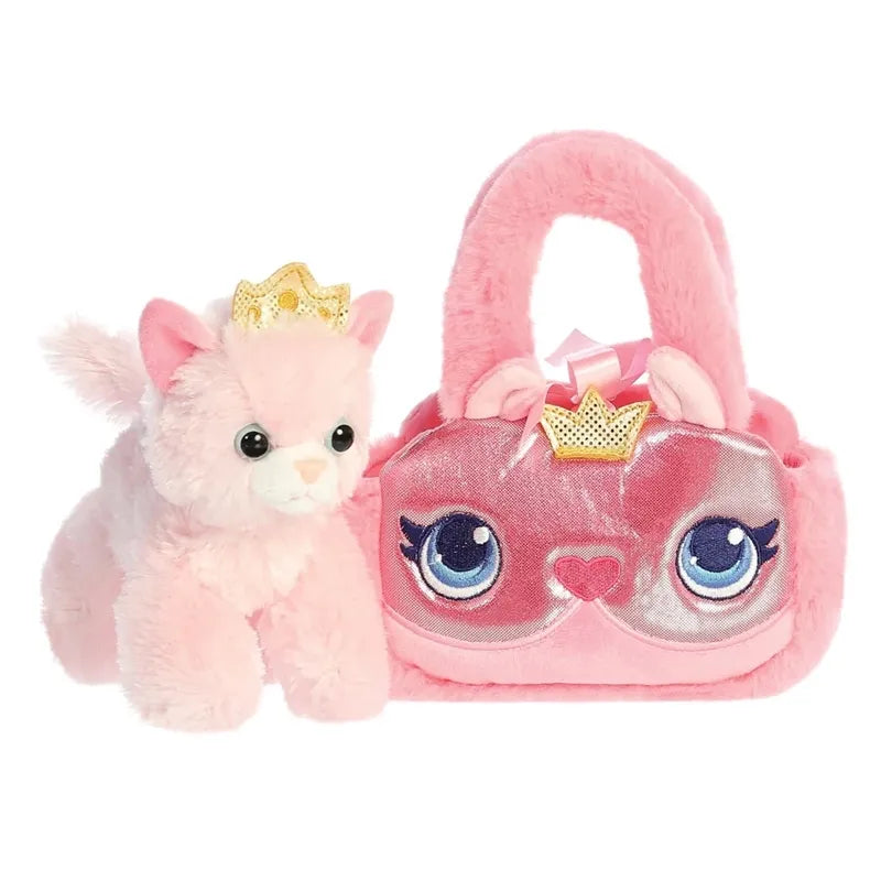 Fancy Pals – Pliušinė princesė katytė su auksine karūna rožiniame krepšyje 20 cm, ekologiška