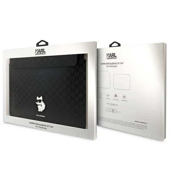 Karl Lagerfeld NFT Saffiano Monogram Ikonik Choupette dėklas - 14" nešiojamojo kompiuterio dėklas (juodas)