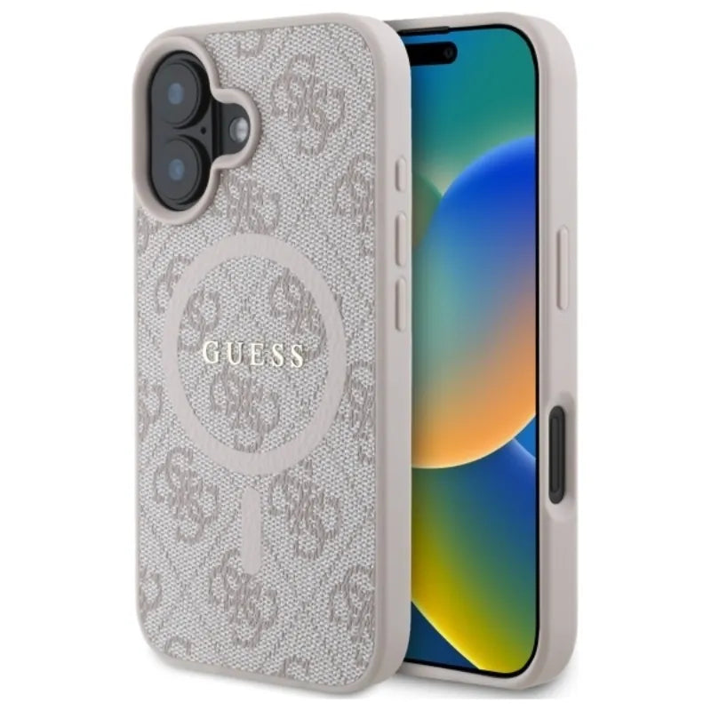 Guess 4G Ring Classic Logo MagSafe – dėklas, skirtas iPhone 16 (rožinis)