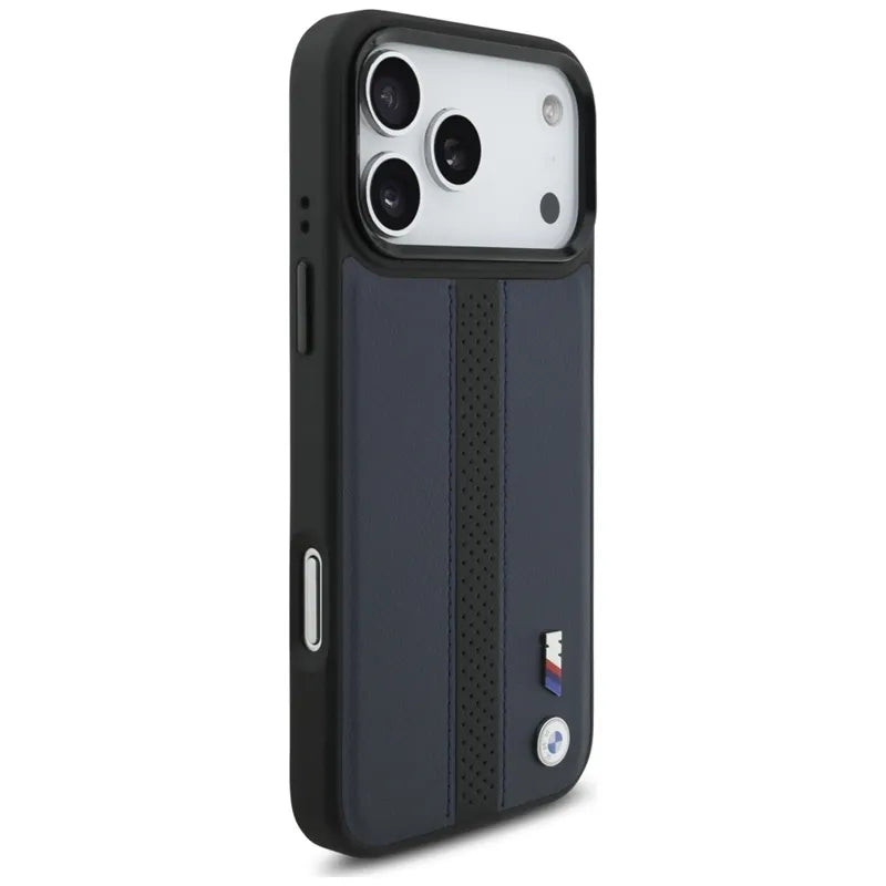 BMW M Perforated Stripe Logo MagSafe – iPhone 17 Pro Max dėklas (tamsiai mėlynas)