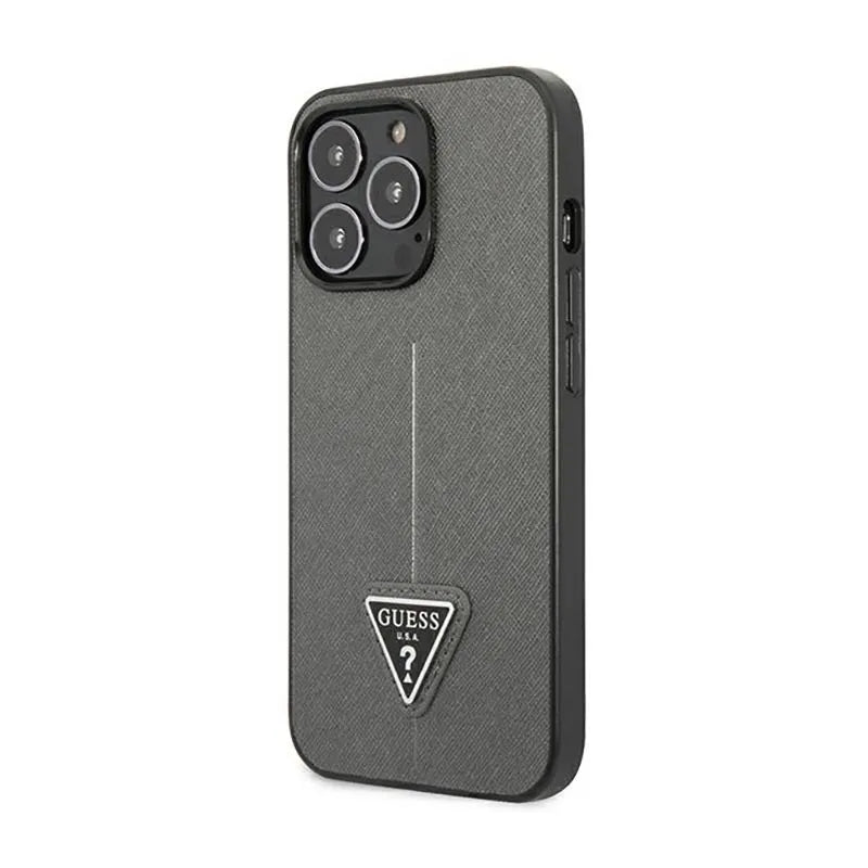 „Guess Saffiano Triangle Logo“ dėklas – dėklas „iPhone 14 Pro“ telefonui (sidabrinis)
