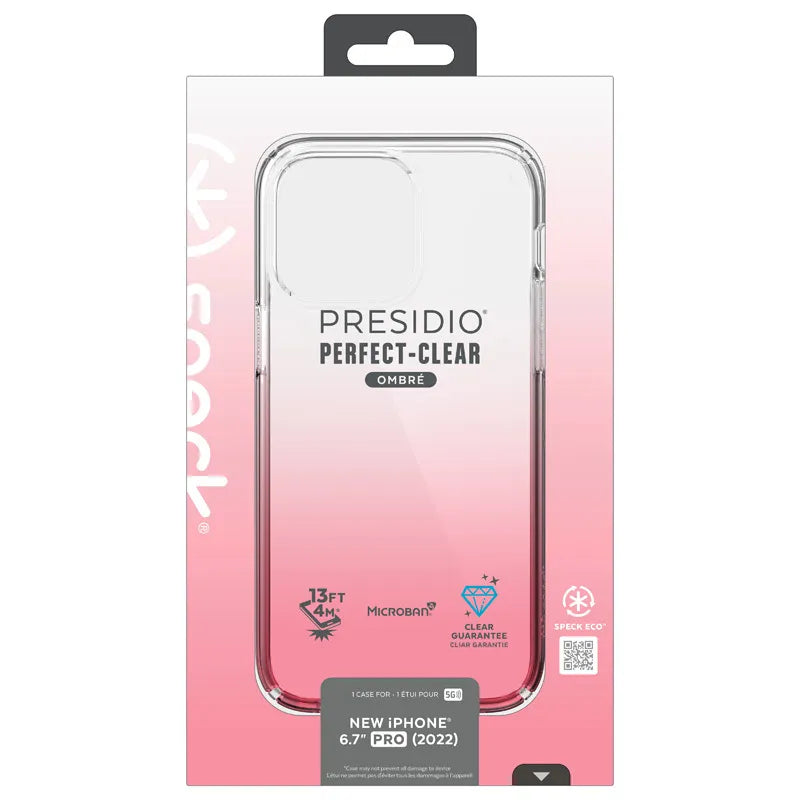 Speck Presidio Perfect-Clear + Ombre – dėklas iPhone 14 Pro Max su MICROBAN danga (skaidrus / Vintage Rose Fade)