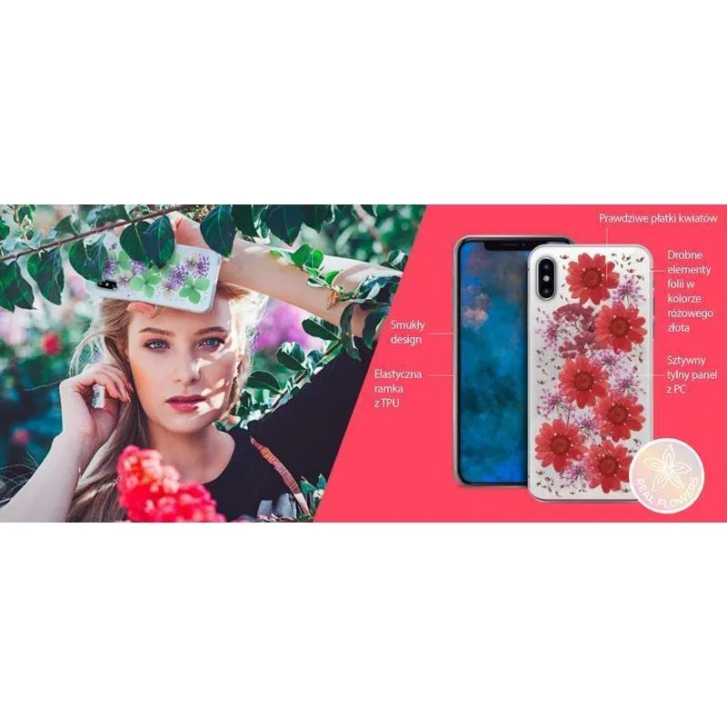 PURO Glam Hippie Chic dangtelis – dėklas „iPhone XR“ (tikrų žalių gėlių žiedlapių dizainas)