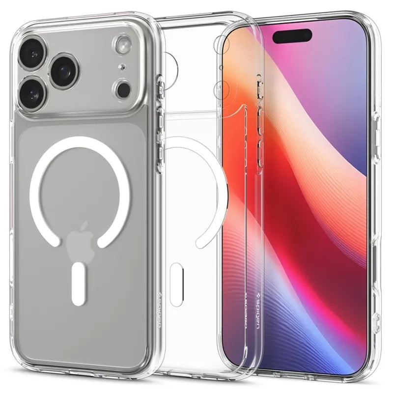 Spigen Ultra Hybrid Mag MagSafe – Dėklas, skirtas iPhone 17 Pro (Skaidrus/Baltas)