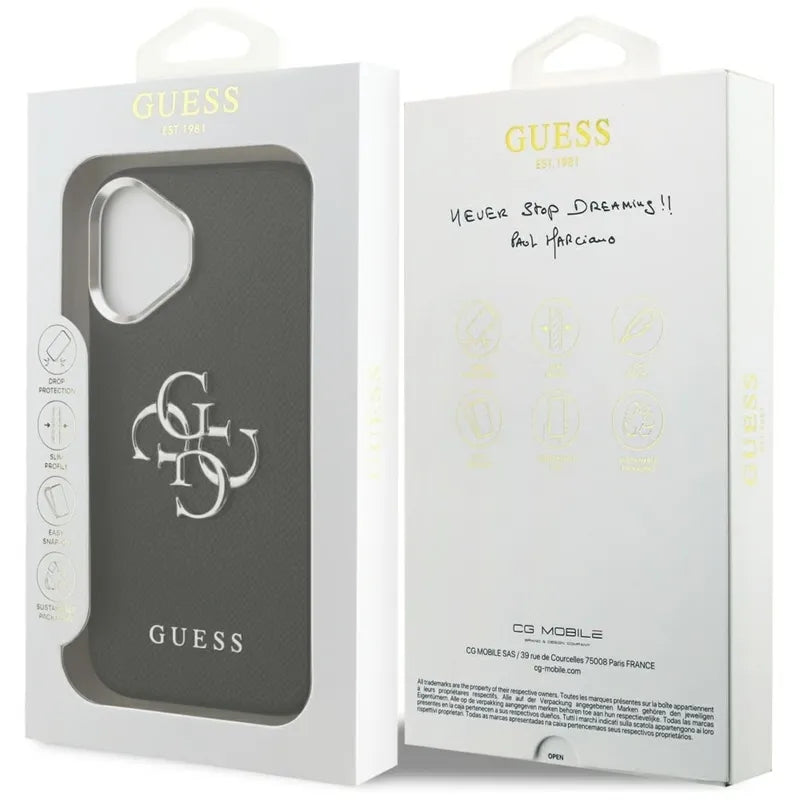 Guess Grained Big 4G Classic Logo – dėklas iPhone 17 (juodas)