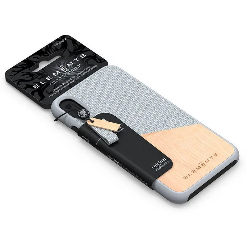 Nordic Elements Original Hel – dėklas iPhone Xs Max su tikro klevo medienos elementais (šviesiai pilkas)