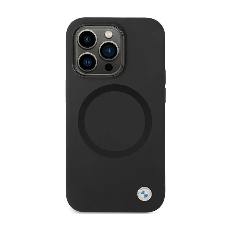 BMW Signature Liquid Silicone MagSafe dėklas, skirtas iPhone 14 Pro Max (juodas)