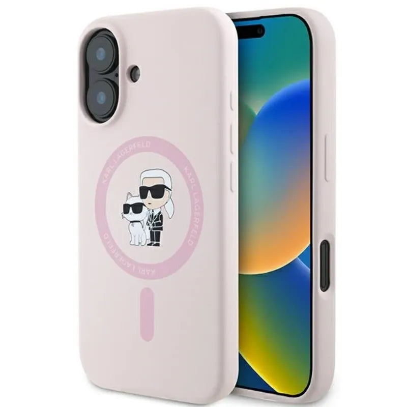 Karl Lagerfeld Silicone Karl & Choupette Ring MagSafe - dėklas iPhone 16 (rožinis)