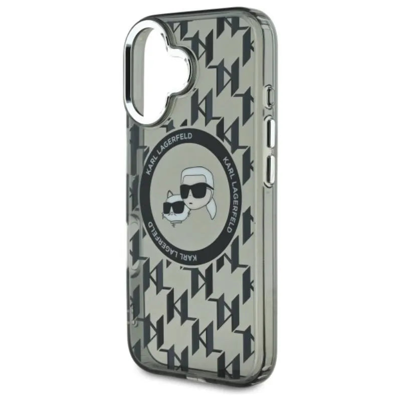 Karl Lagerfeld IML Monogram Karl & Choupette Head MagSafe – dėklas, skirtas iPhone 16 (juodas)