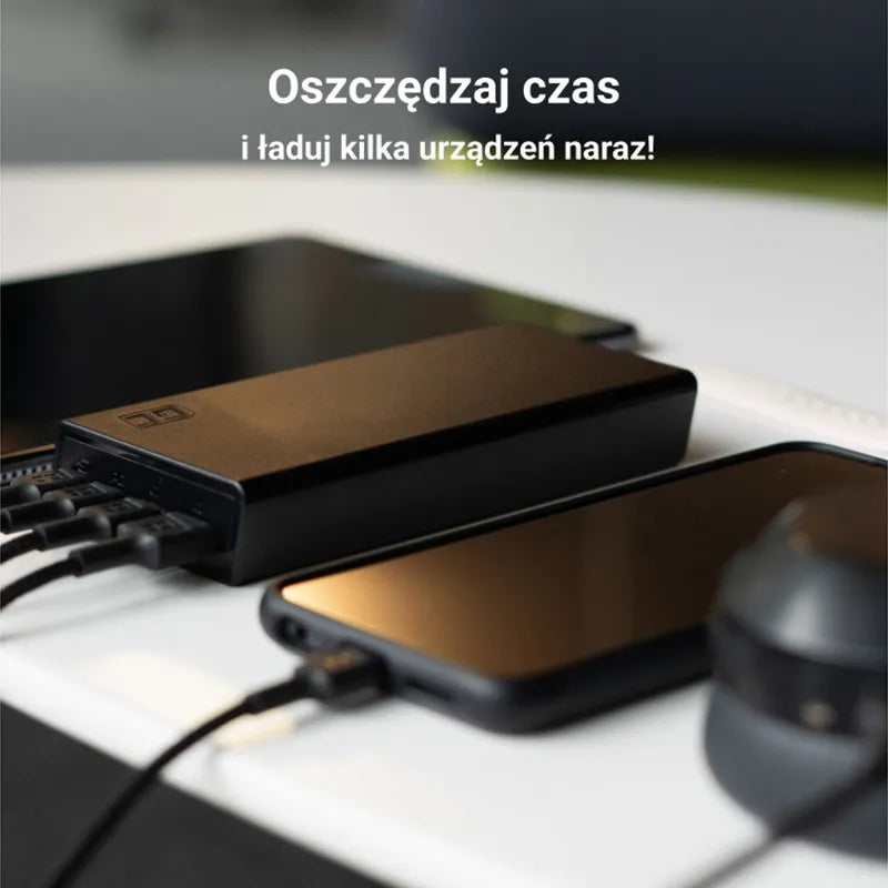 Green Cell PowerPlay20s – išorinė baterija 20000 mAh su USB-A QuickCharge 3.0 ir 2x USB-C Power Delivery 22,5 W (juoda)