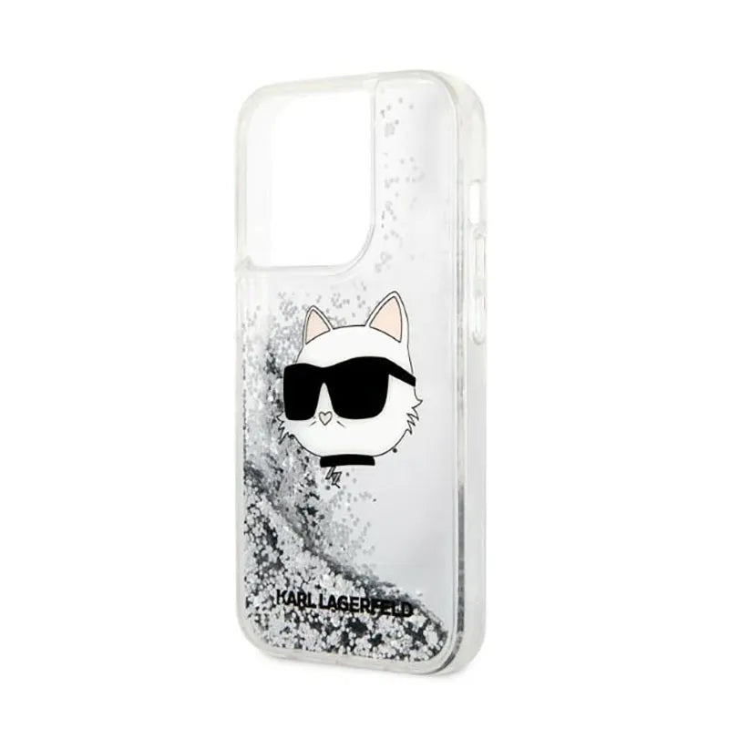 Karl Lagerfeld Liquid Glitter NFT Choupette Head – dėklas iPhone 14 Pro (sidabrinis)