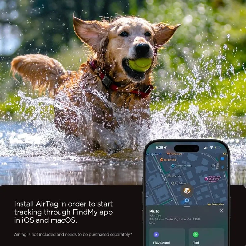 Spigen Tough Armor Pet Collar – dėklas su tvirtinimu prie antkaklio, skirtas Apple AirTag 1 / 2 (juodas)