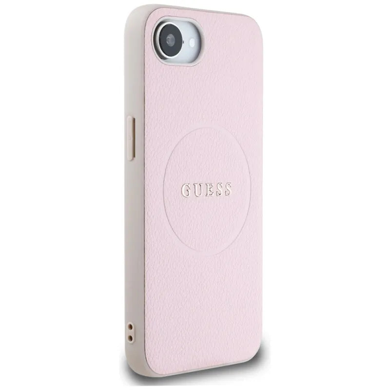 Guess Grained Ring MagSafe – dėklas iPhone 16e telefonui (rožinis)