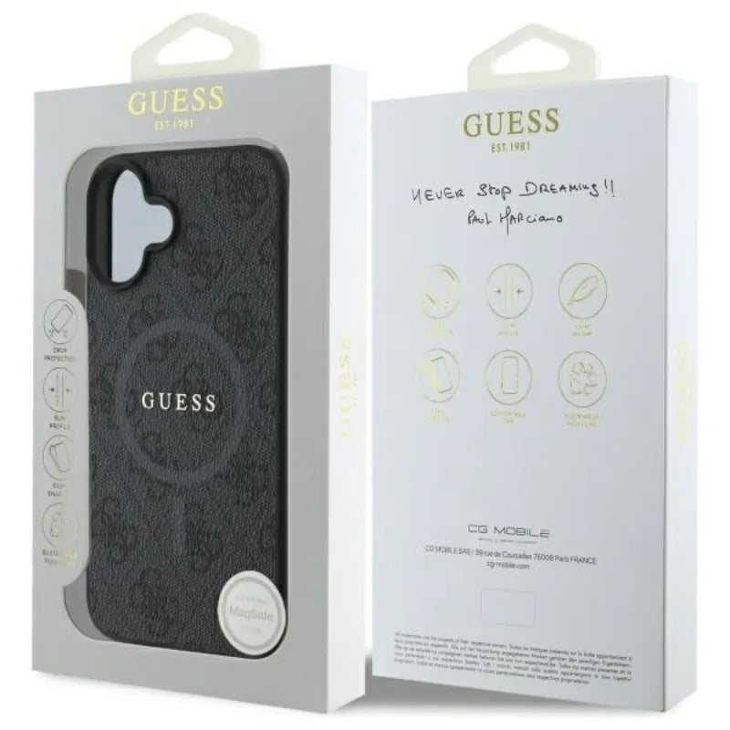 Guess 4G Ring Classic Logo MagSafe – dėklas iPhone 16 (juodas)