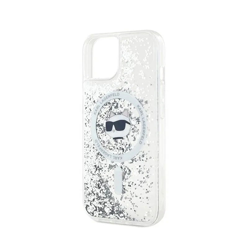 Karl Lagerfeld Liquid Glitter Choupette Head MagSafe – Dėklas iPhone 15 / 14 / 13 (Skaidrus)