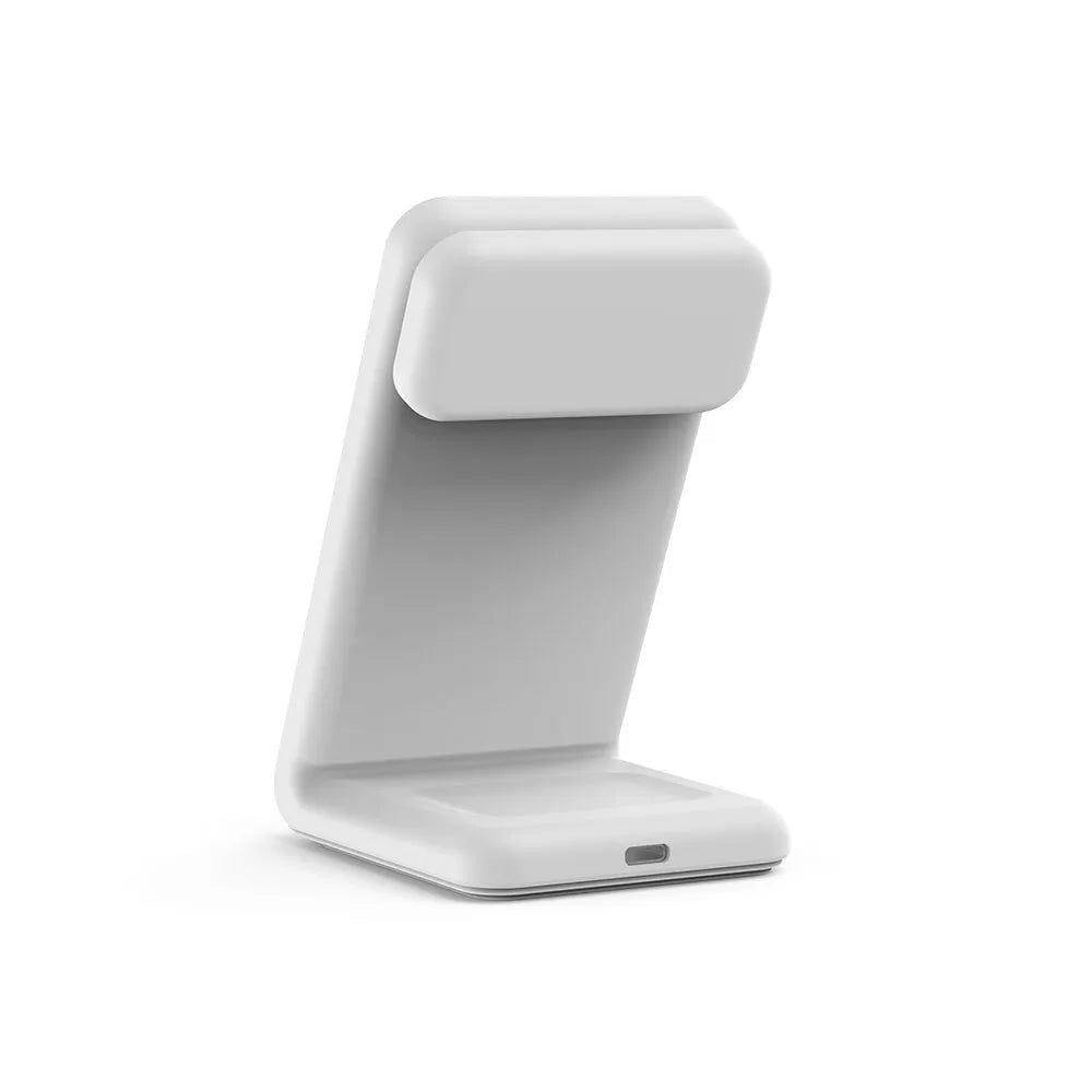 Crong MagSpot Pivot Stand - 3-in-1 belaidis įkroviklis su MagSafe skirta iPhone, Apple Watch ir AirPods (baltas)